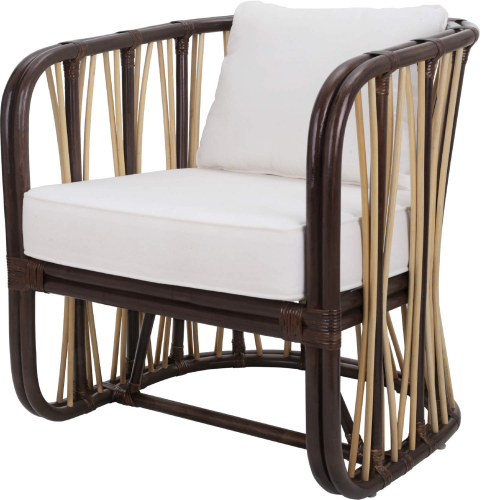Shanaya Accent Arm Chair in Rattan & Brown Fabric